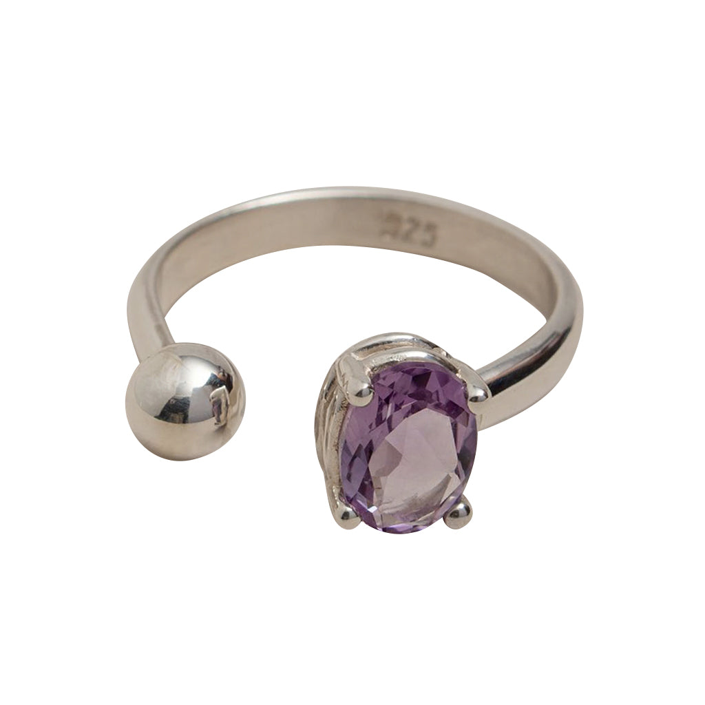Amethyst Open Wrap Ball Ring Sterling Silver Adjustable February Birthstone