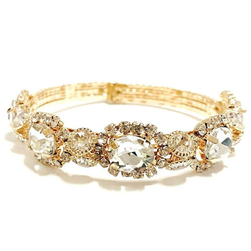 Antique Floral Rhinestone Spring Bracelet Gold Vines One Gold-Clear