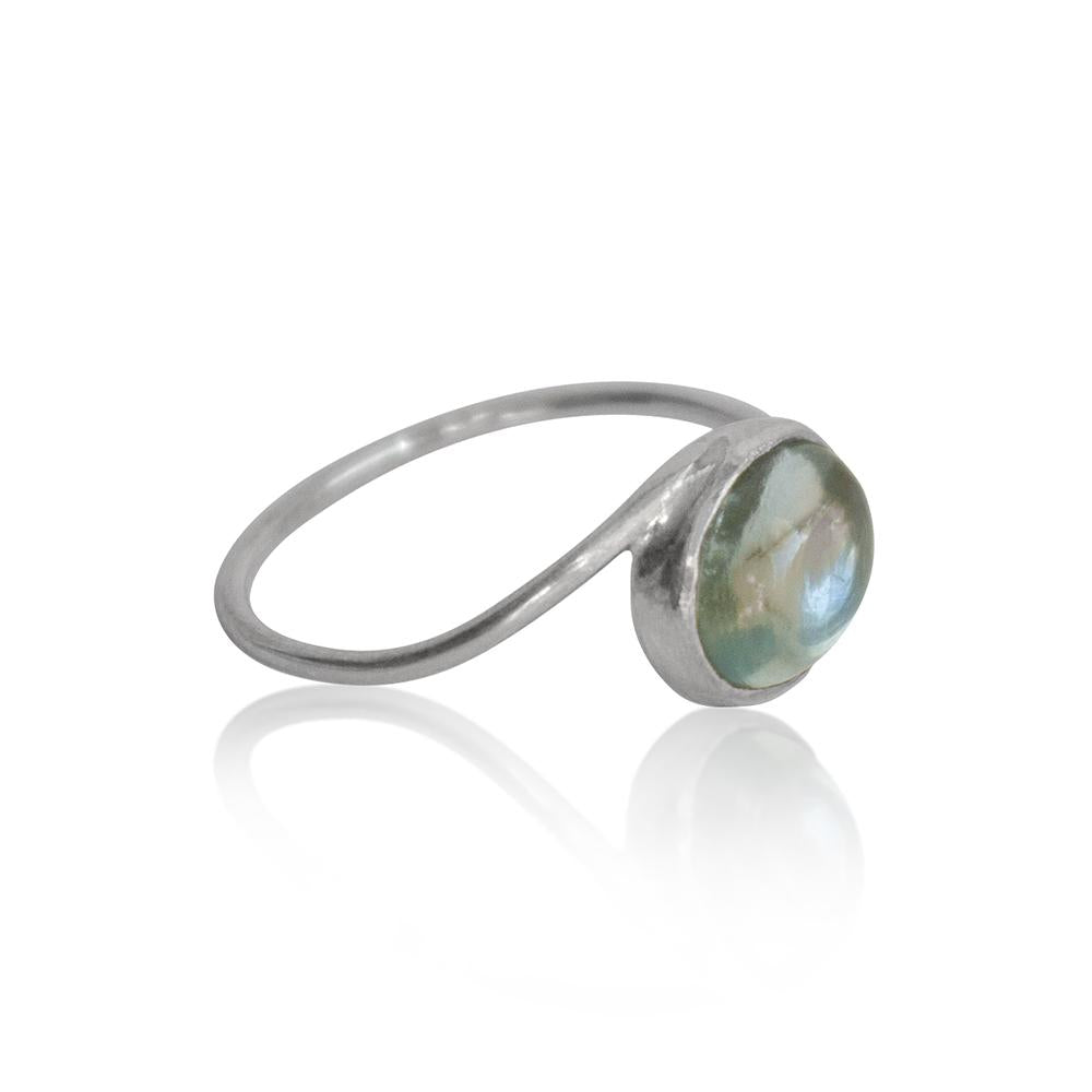 Aquamarine Sterling Silver Ring 925 Cabochon Band Delicate