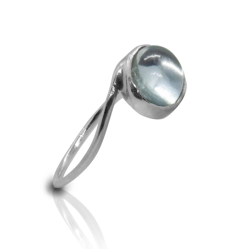 Aquamarine Sterling Silver Ring 925 Cabochon Band Delicate
