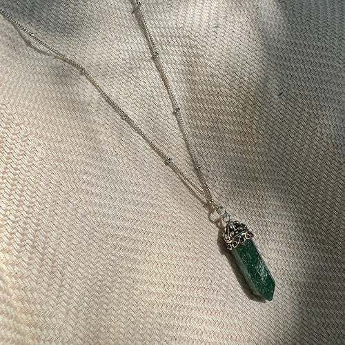 Aventurine Crystal Necklace Silver Plated Layering Pendant Prosperity Charm