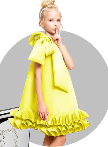 Bowknot Princess Dress Celebrity Children's Wear Fluorescent Yellow