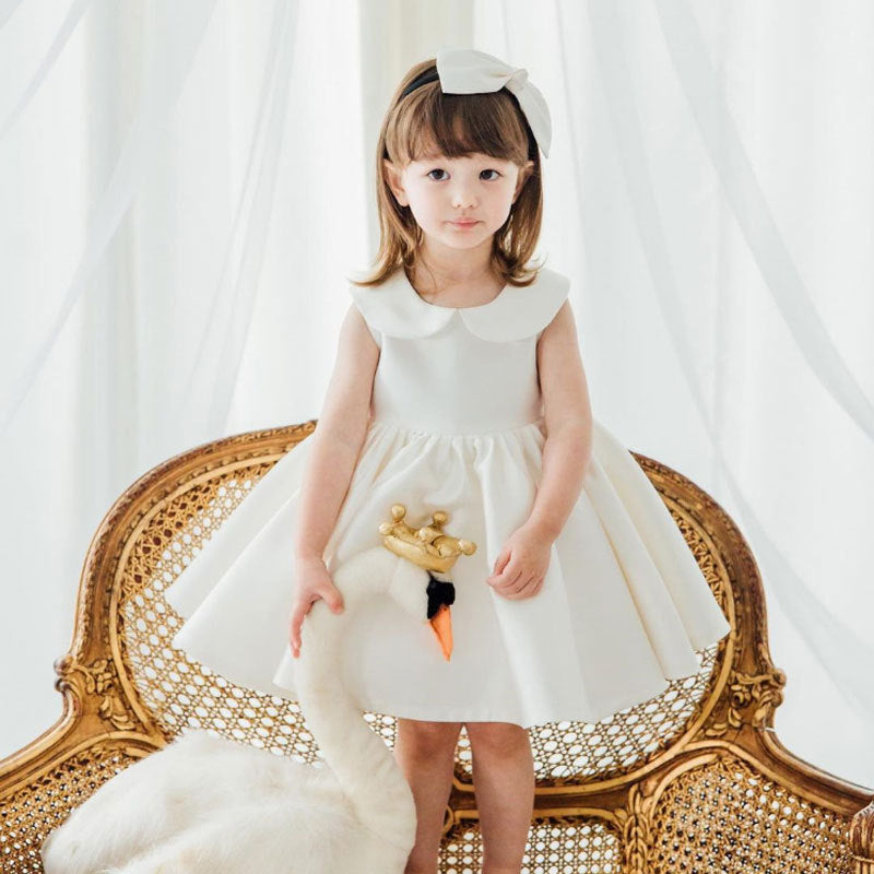 Summer Puffy Yarn Western-style Dress Female Baby One-year-old Dress Birthday Flower Girl Children's Skirt White