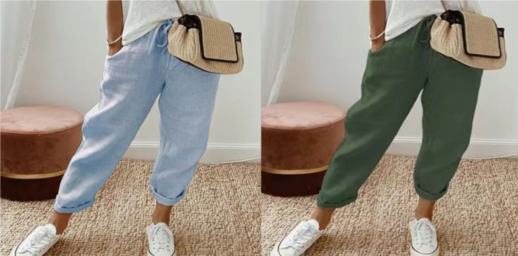 Women’s Cotton Linen Casual Pants – Solid Color Set3