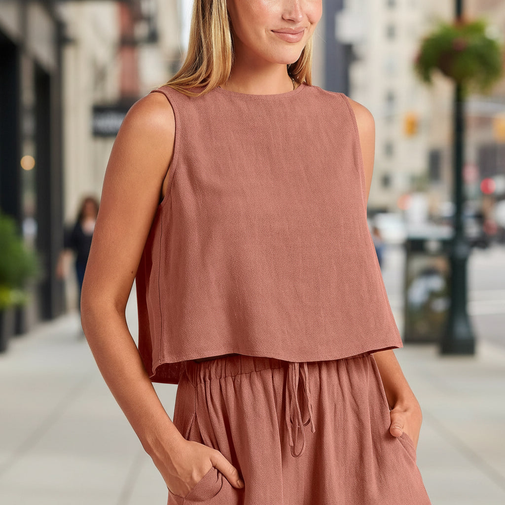 Women's Sleeveless Top & Wide-Leg Shorts Set – Retro Street Style Watermelon Red