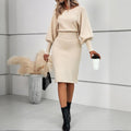 Women’s Lantern Sleeve Bodycon Dress Apricot
