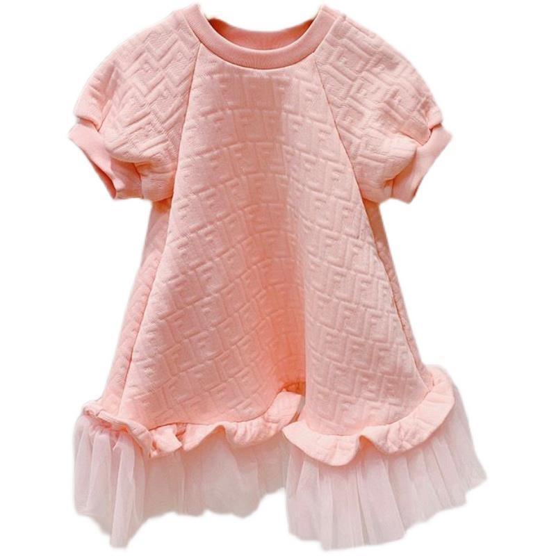 Mesh Short Sleeve Dress Princess Dress Pink