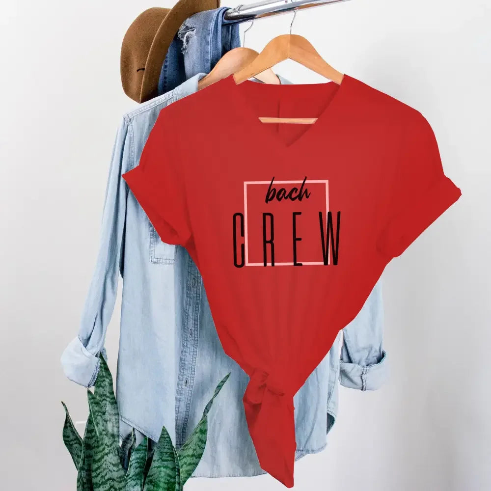 Bach Crew Bride To be Party Bachelorette V-Neck T-shirt Bach Crew Red