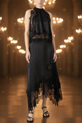 V-Neck Ruffle Waist Tank Top & Skirt Set – Elegant Hollow-Out Two-Piece Black