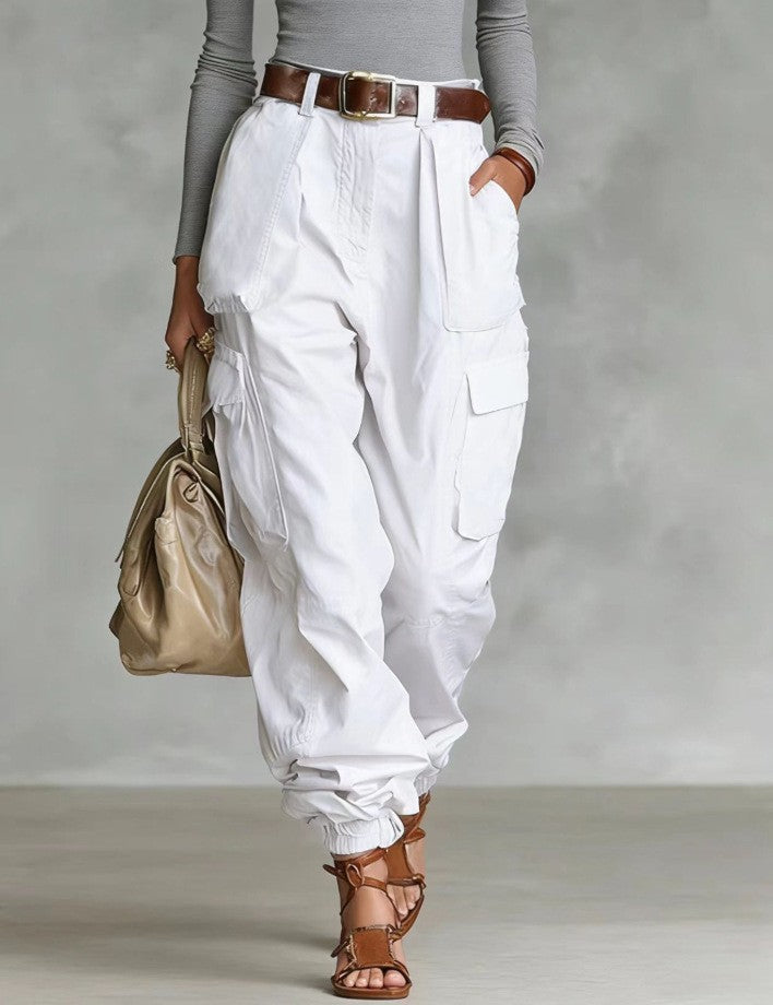 Women’s High-Waist Loose Fit Wide-Leg Casual Trousers White