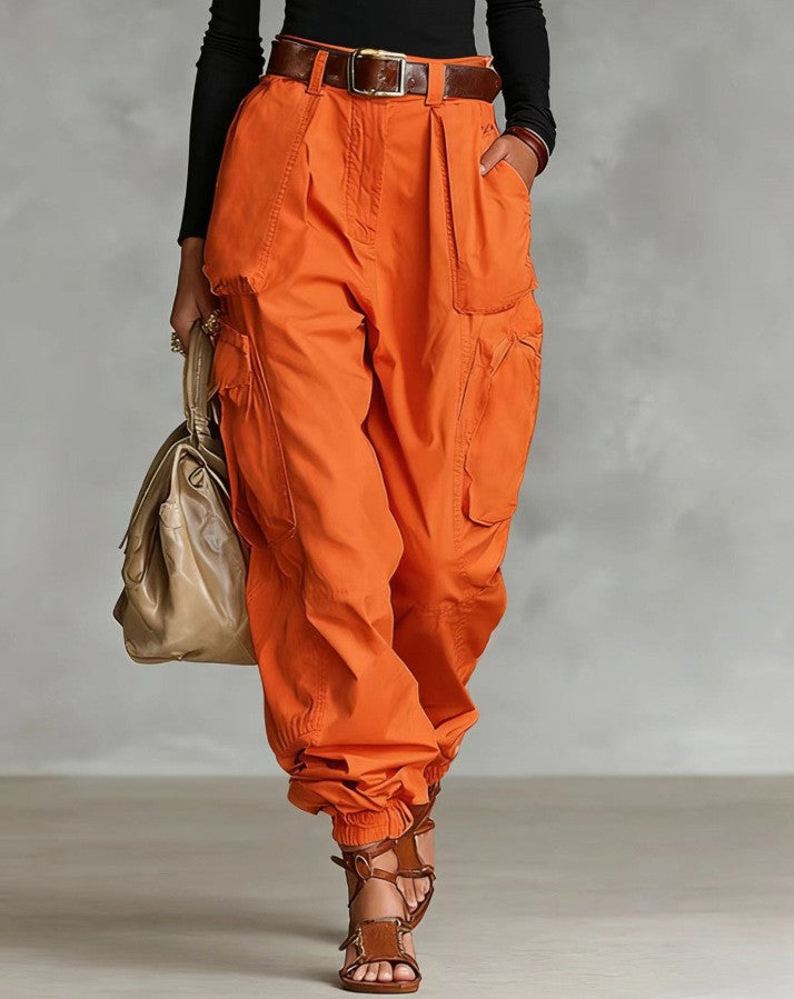 Women’s High-Waist Loose Fit Wide-Leg Casual Trousers Orange