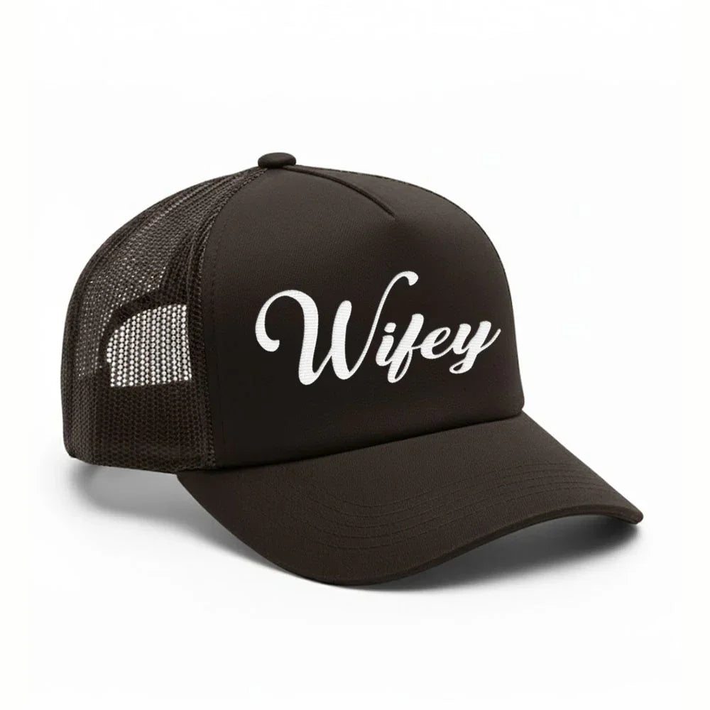 Embroidered Wifey Trucker Hat – Classic Mesh Cap for Wedding or Anniversary Black