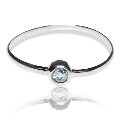 Blue Topaz Sterling Silver Bezel Ring Minimalist Promise 6