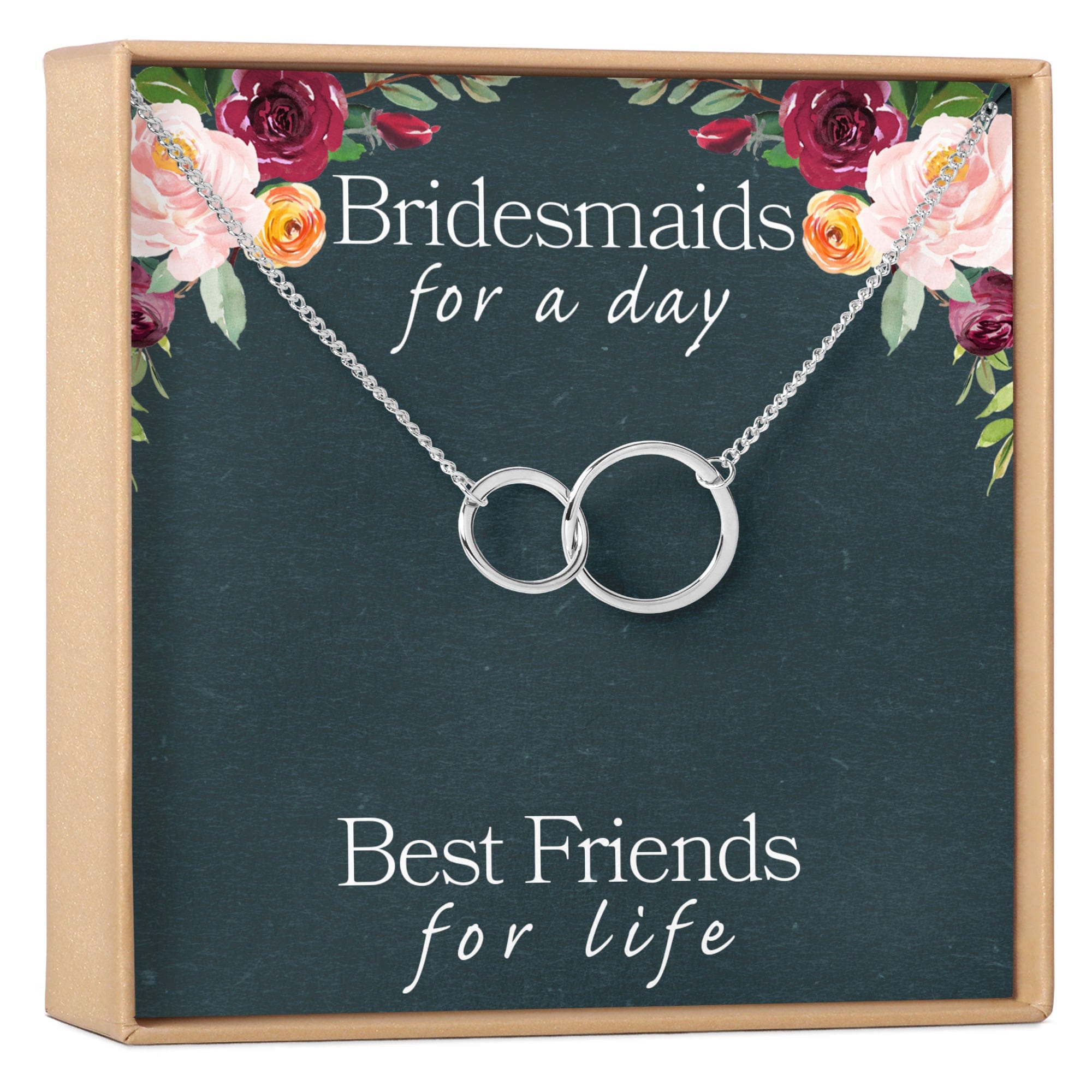 Bridesmaids Necklace, Multiple Styles 2 Interlocking Circles (1) Silver