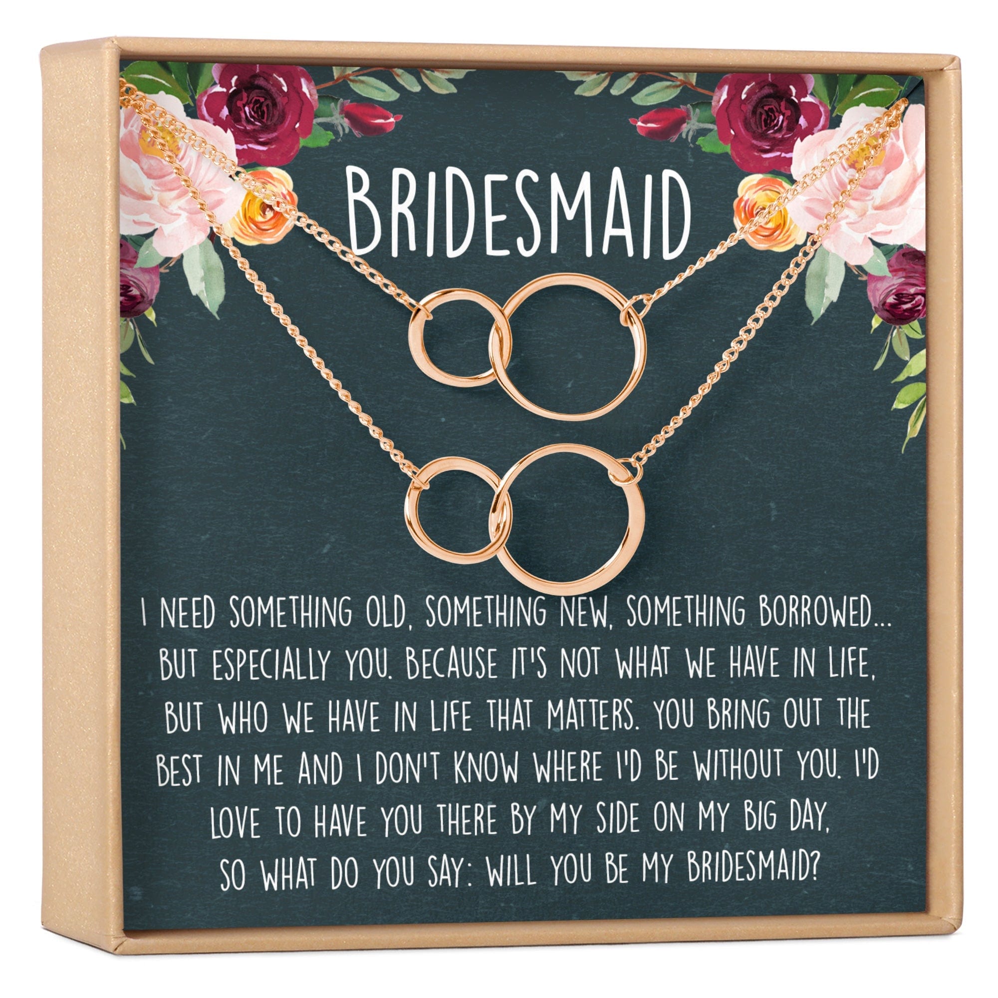 Bridesmaids Necklace, Multiple Styles 2 Interlocking Circles, Set of 2 Rose Gold