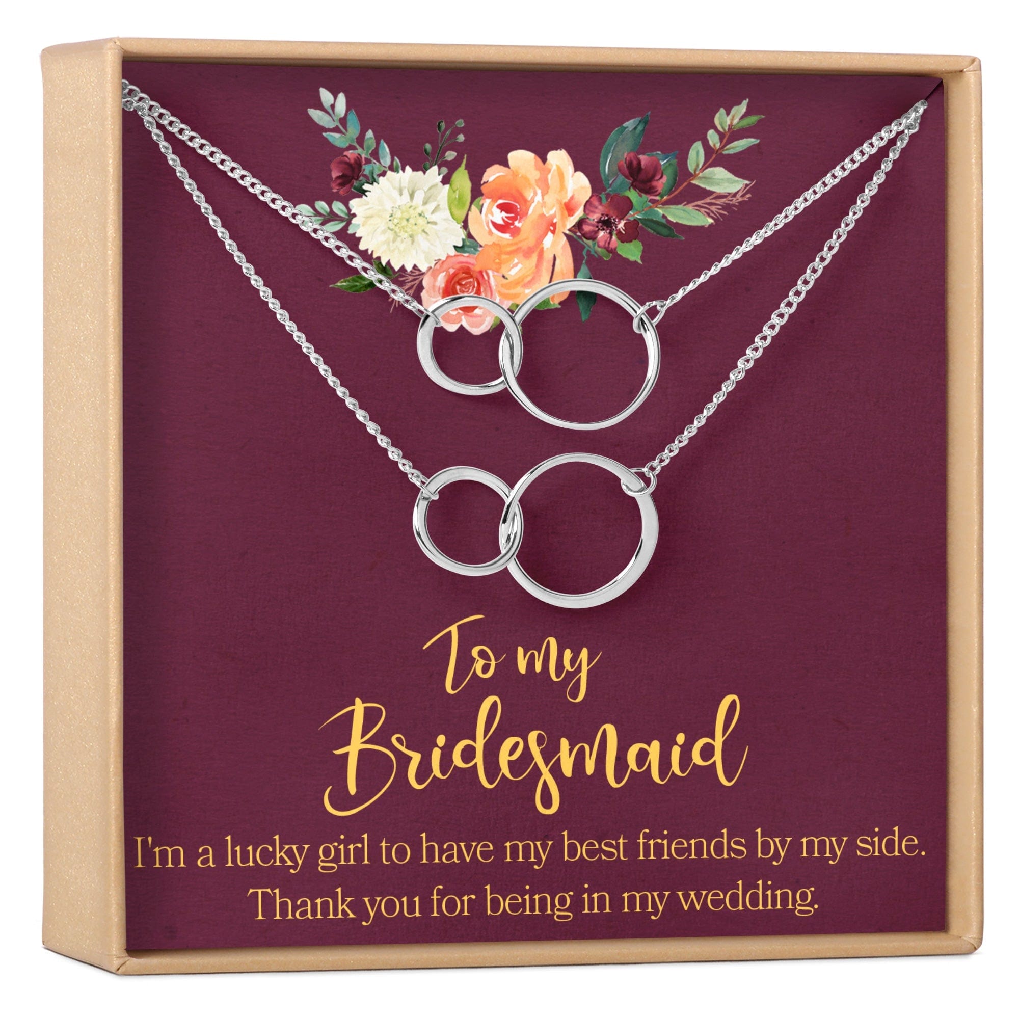 Bridesmaids Necklace, Multiple Styles 2 Interlocking Circles, Set of 2 Silver