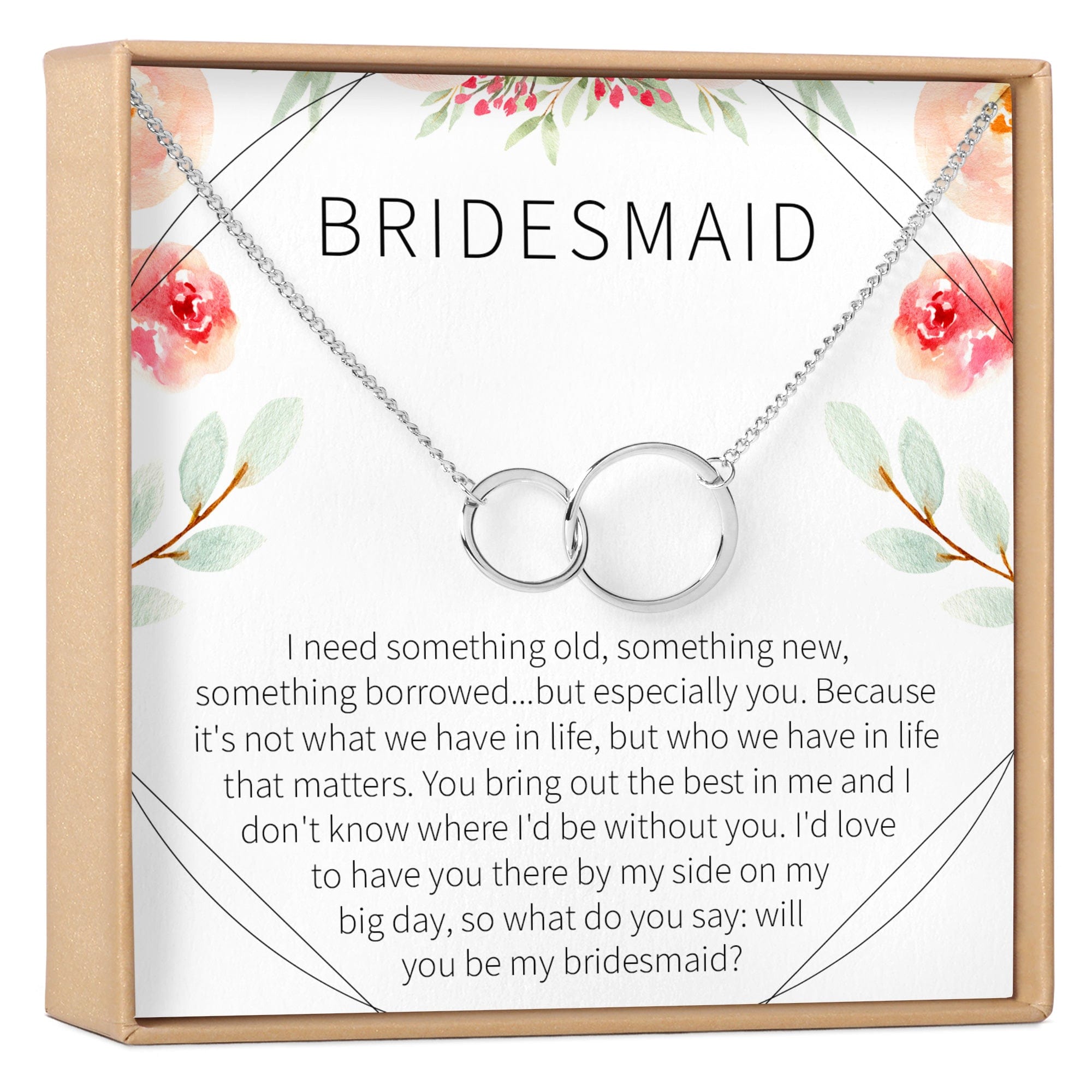 Bridesmaids Necklace, Multiple Styles 2 Interlocking Circles (1) Silver