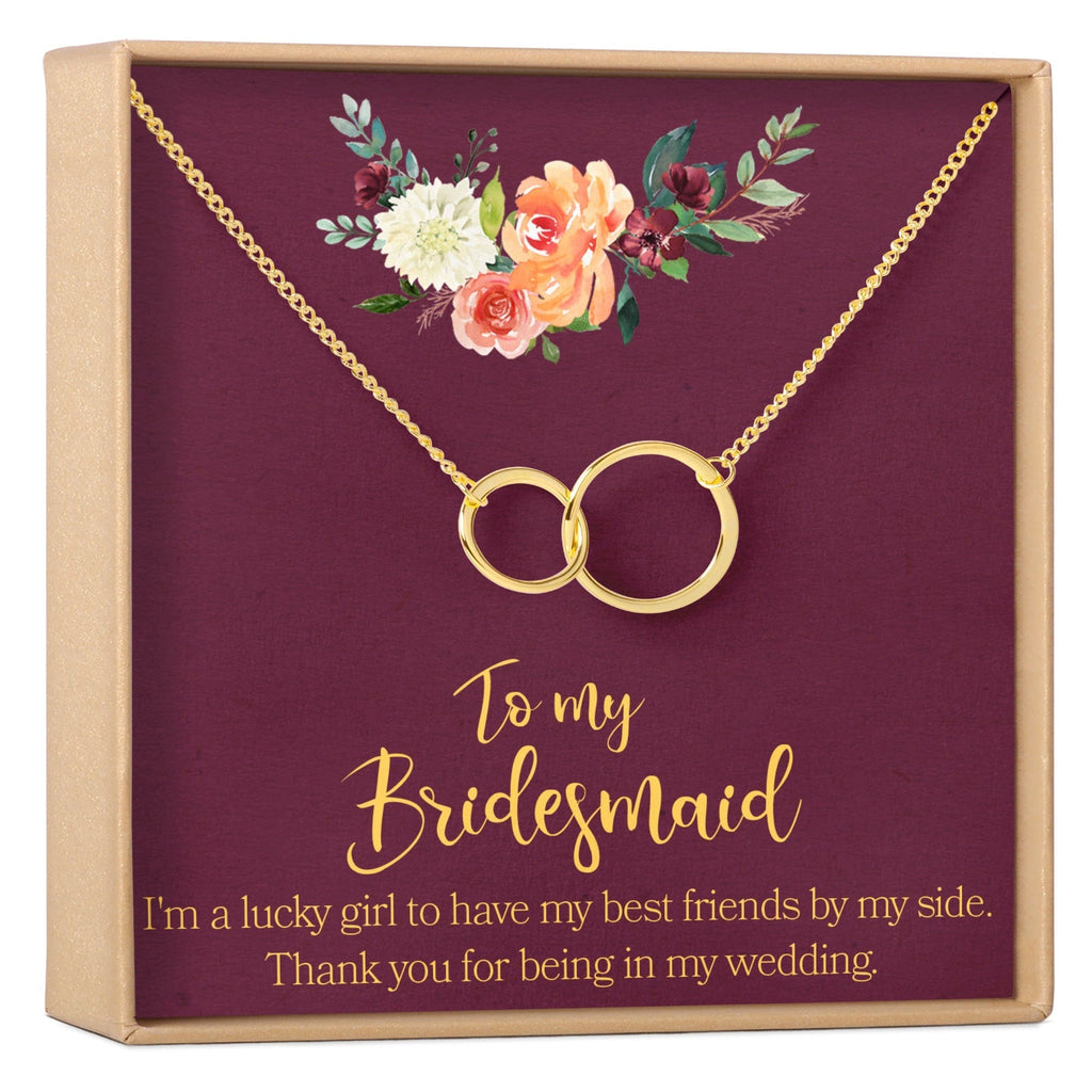 Bridesmaids Necklace, Multiple Styles 2 Interlocking Circles (1) Gold