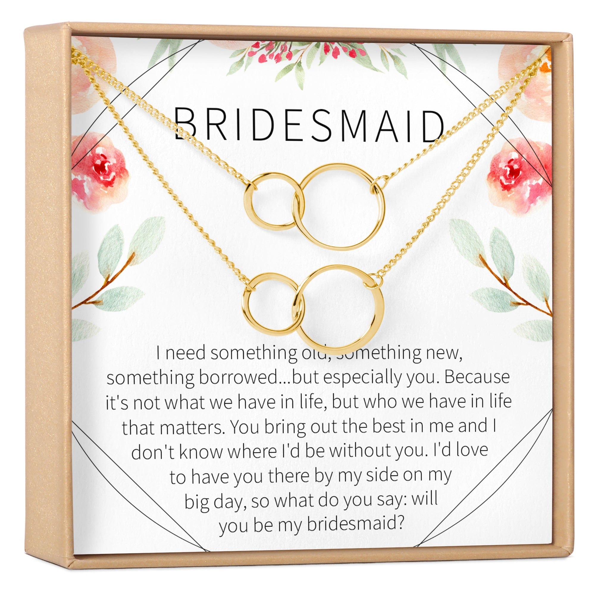 Bridesmaids Necklace, Multiple Styles 2 Interlocking Circles, Set of 2 Gold