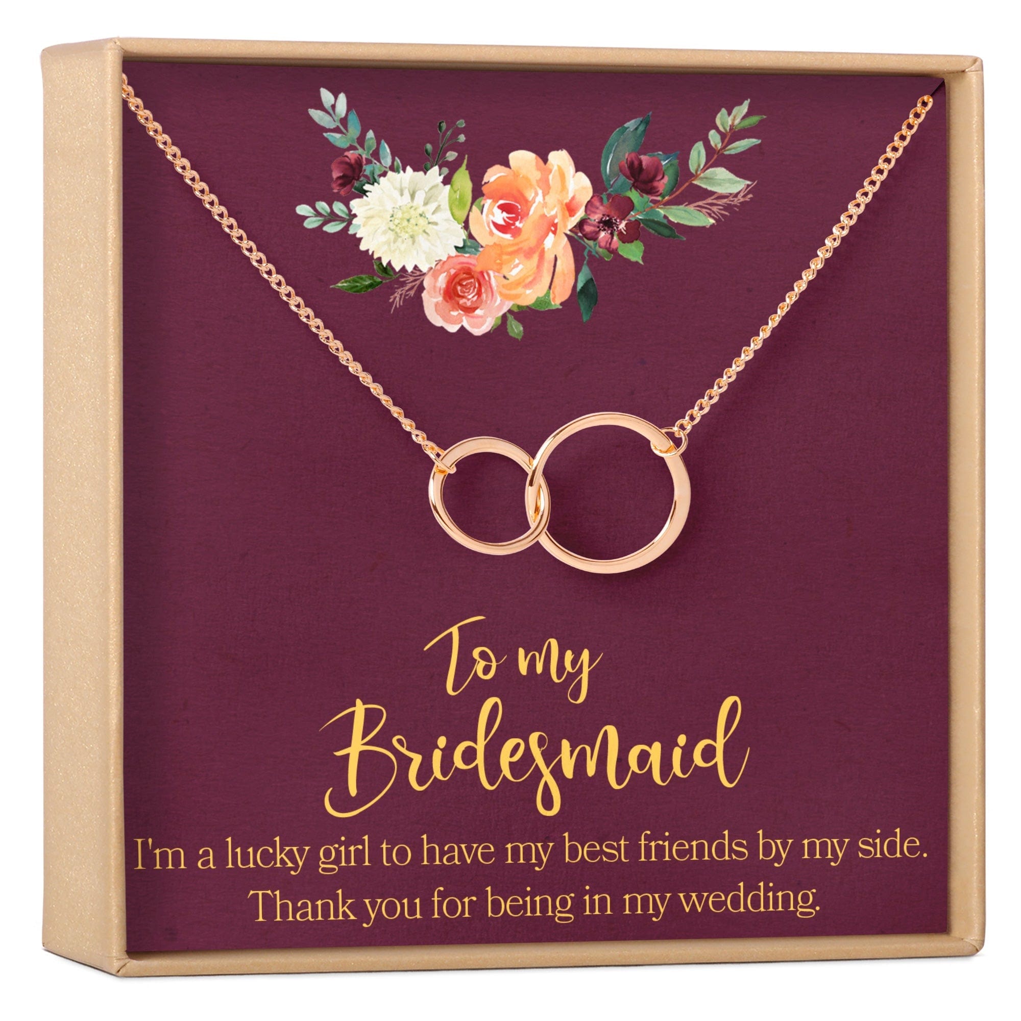 Bridesmaids Necklace, Multiple Styles 2 Interlocking Circles (1) Rose Gold