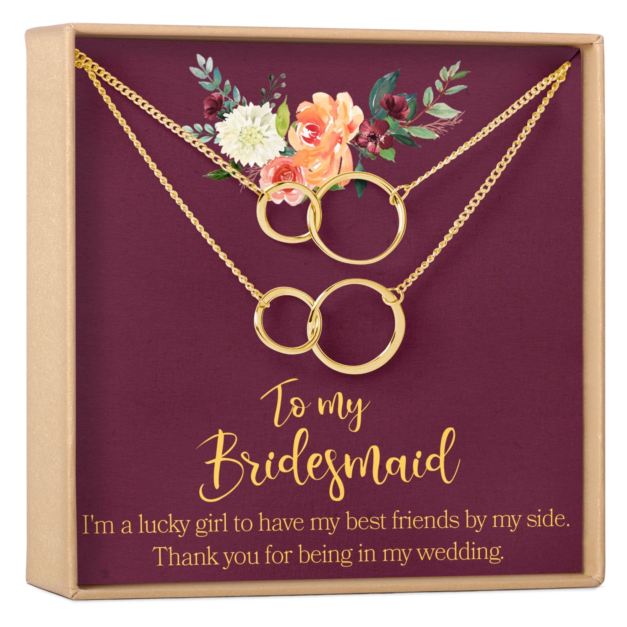Bridesmaids Necklace, Multiple Styles 2 Interlocking Circles, Set of 2 Gold