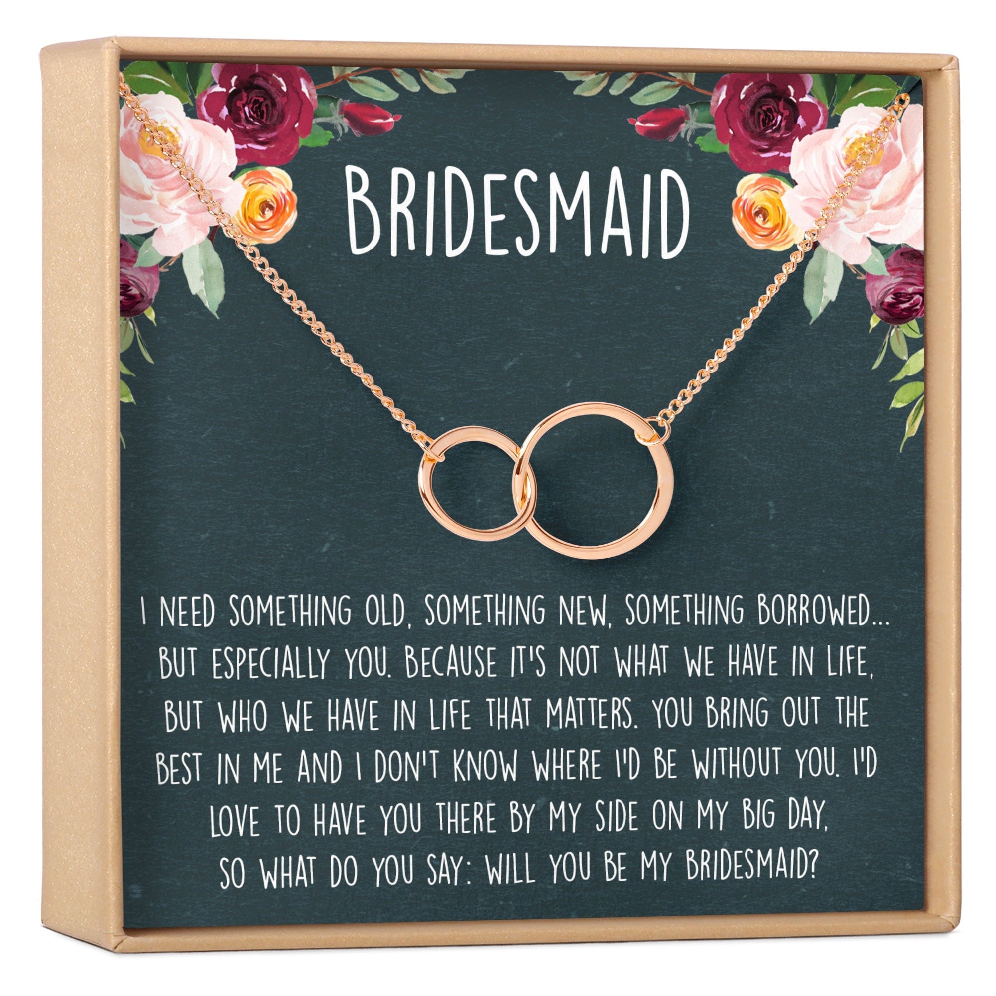 Bridesmaids Necklace, Multiple Styles 2 Interlocking Circles (1) Rose Gold