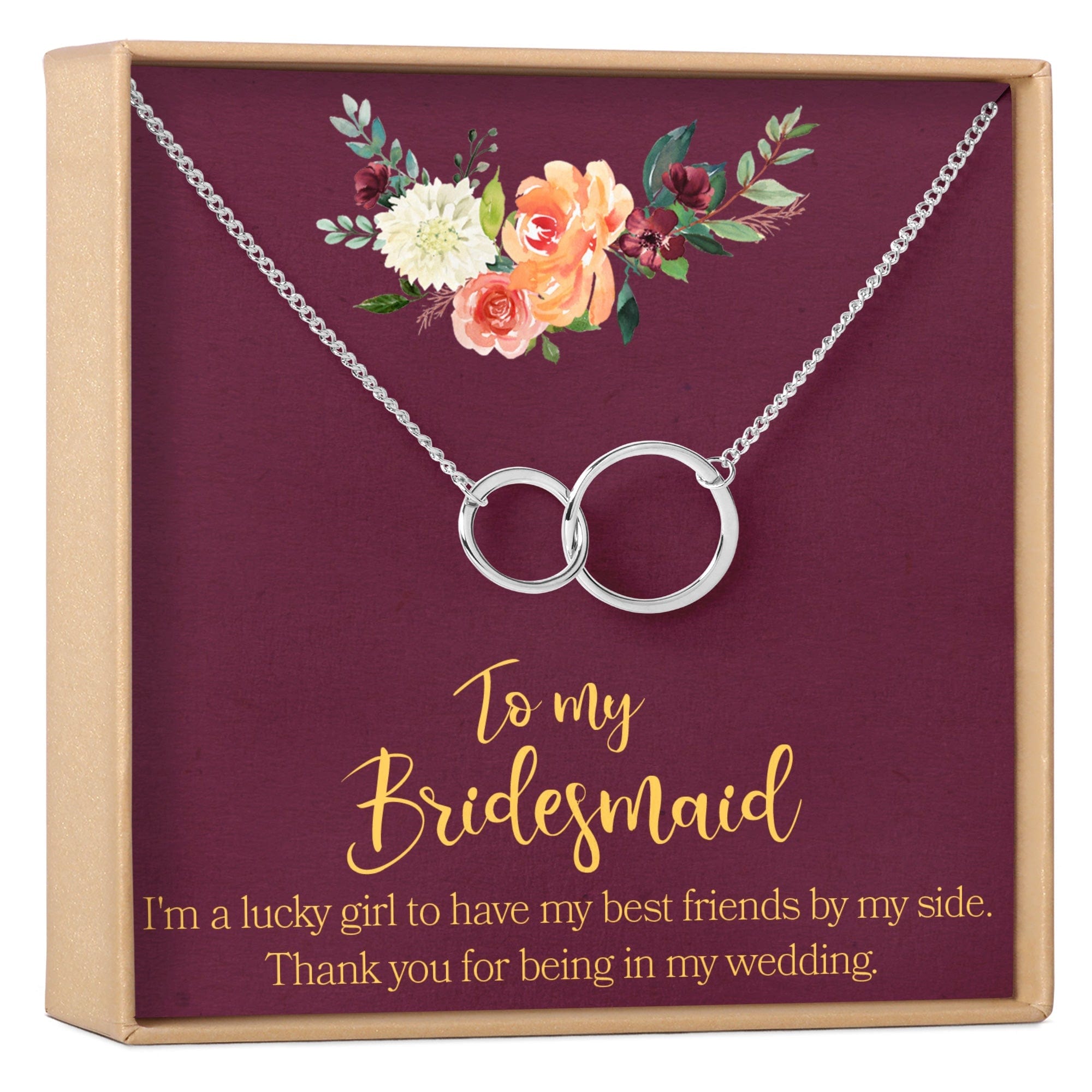Bridesmaids Necklace, Multiple Styles 2 Interlocking Circles (1) Silver