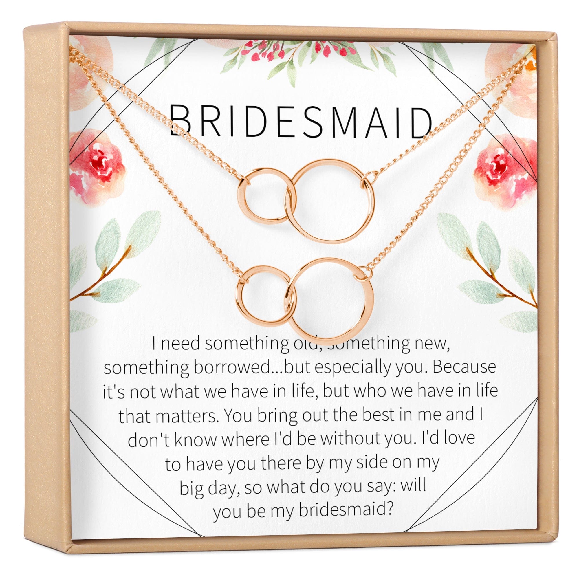 Bridesmaids Necklace, Multiple Styles 2 Interlocking Circles, Set of 2 Rose Gold