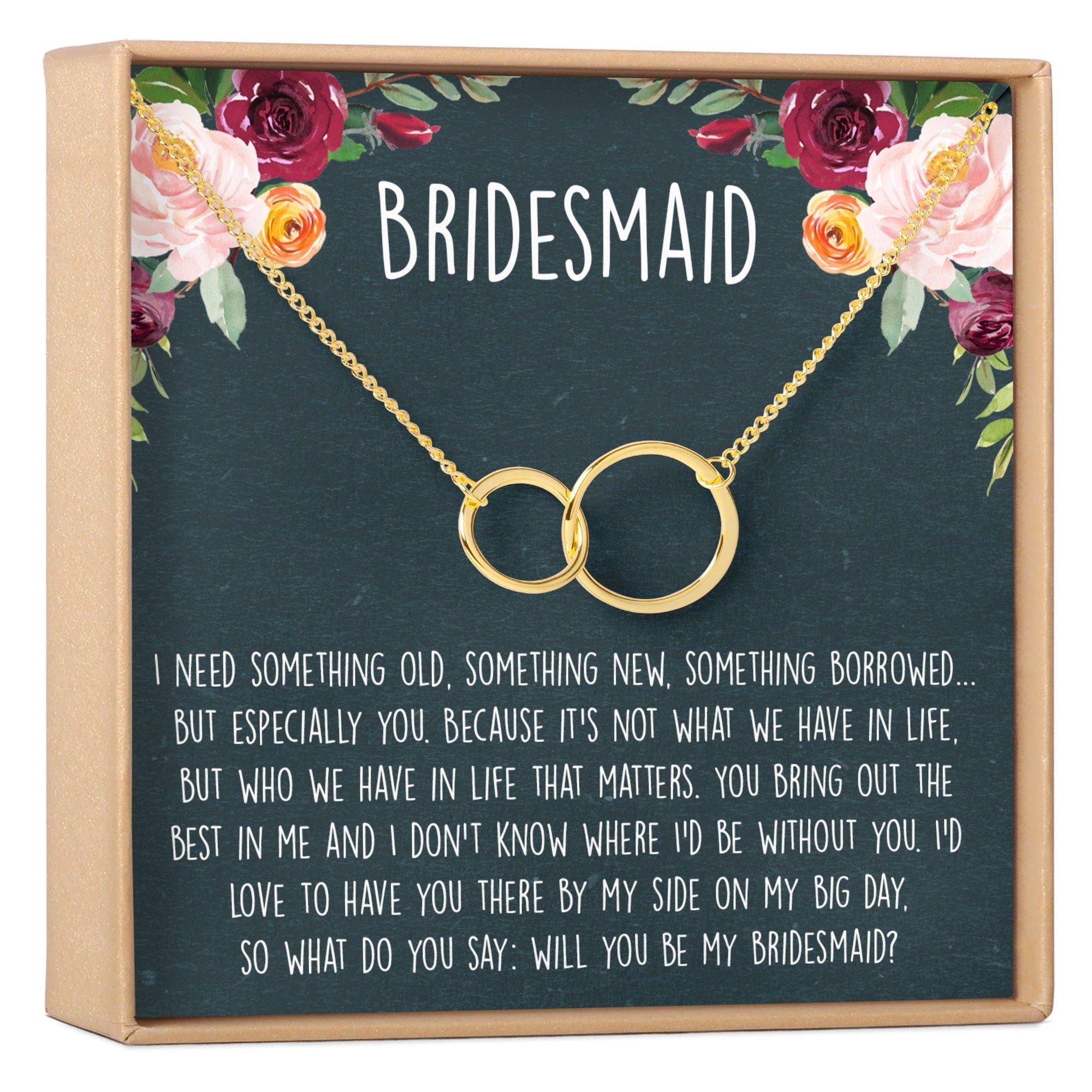 Bridesmaids Necklace, Multiple Styles 2 Interlocking Circles (1) Gold