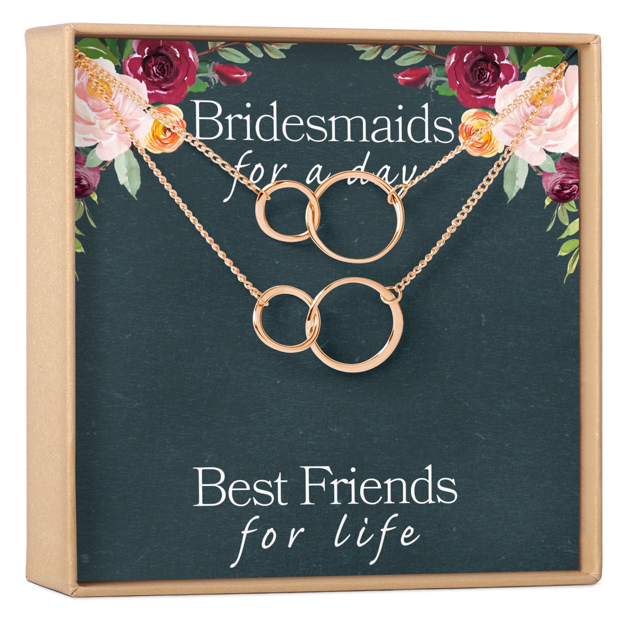 Bridesmaids Necklace, Multiple Styles 2 Interlocking Circles, Set of 2 Rose Gold