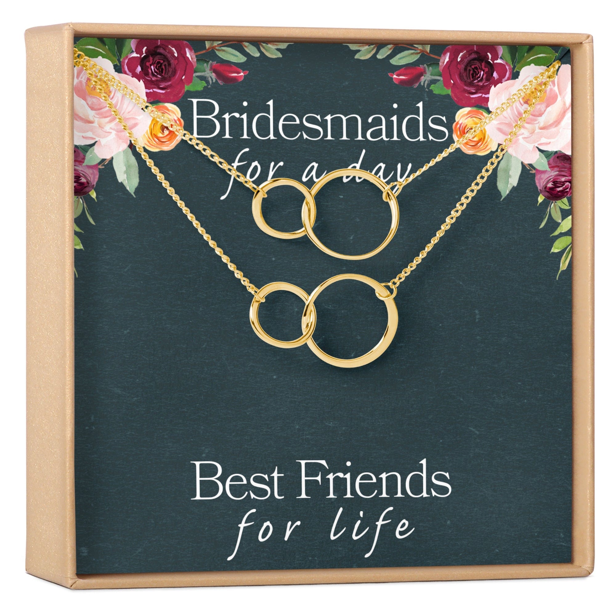 Bridesmaids Necklace, Multiple Styles 2 Interlocking Circles, Set of 2 Gold