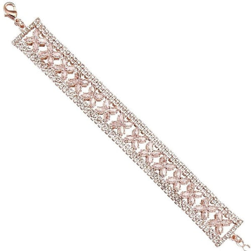 Butterfly Clover Rhinestone Link Bracelet Gold Plated One Rose Gold-Clear