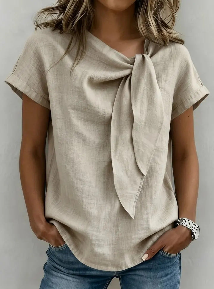 Women's Loose-Fit Short Sleeve Casual Pullover T-Shirt Khaki
