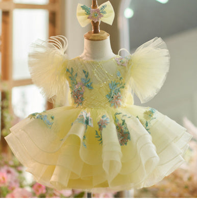 European And American Girls Umbrella Princess Dress Yellow