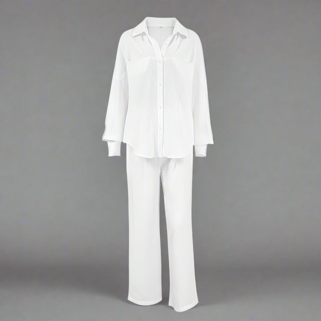 Women's Casual Solid Color Lounge Set White