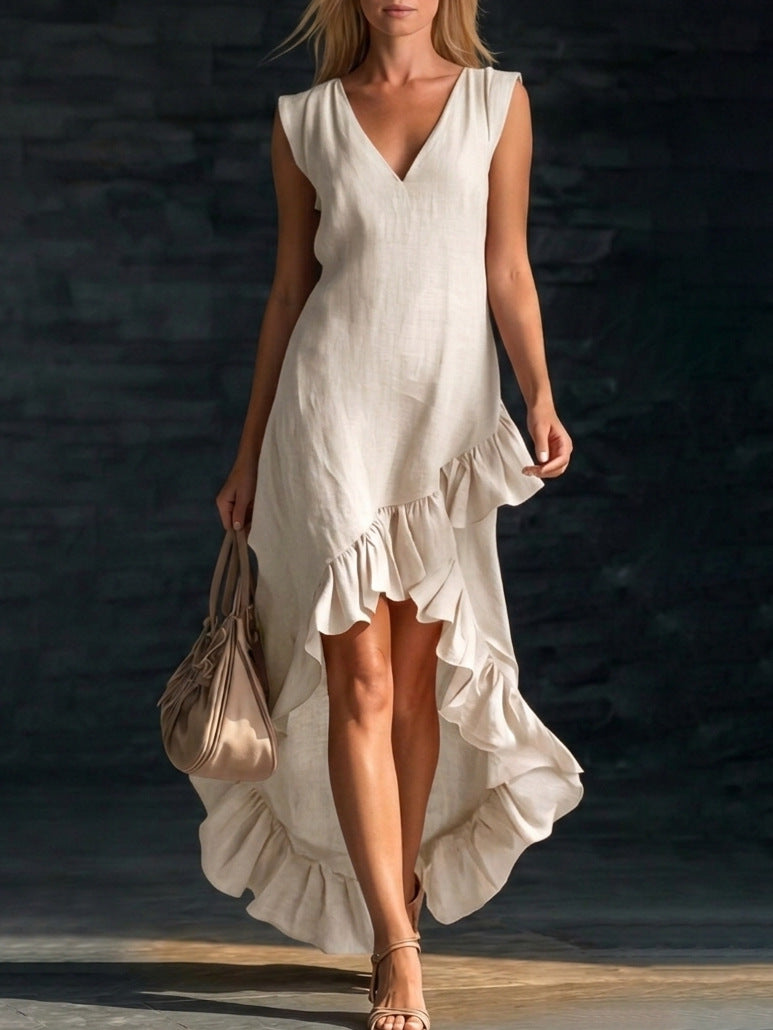 Cotton Long Sleeveless Casual Dress for Women Beige
