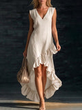 Cotton Long Sleeveless Casual Dress for Women Beige