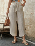 🌿 Women's Cotton-Linen Cropped Drawstring Pants Apricot