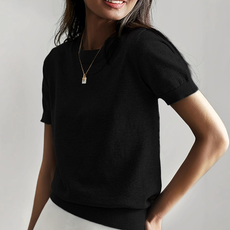 Women’s Soft Stretch Minimalist T-Shirt – Everyday Slim Fit Top Black
