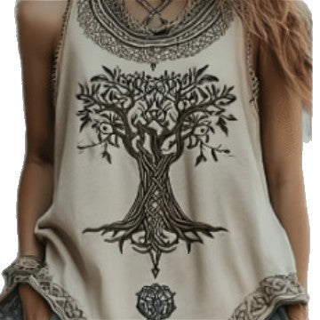Ethnic Style Embroidered Fringe V-Neck Resort Top Style2