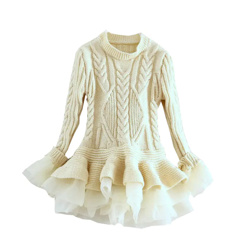 Girls' Sweater Dress Long Sleeve Beige 140cm