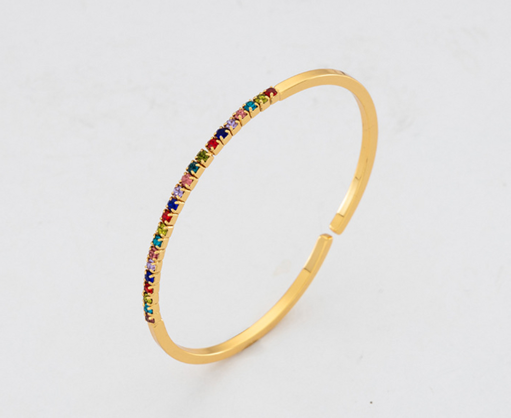 Colorful Stone Adjustable Bracelet For Women Gold Plated