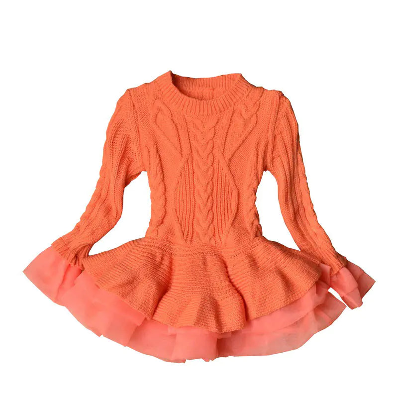 Girls' Sweater Dress Long Sleeve Orange 120cm