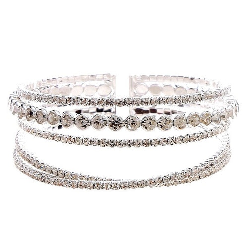 CZ Crystal Circle Line Bracelet Elegant Cubic Zirconia One Silver-Clear