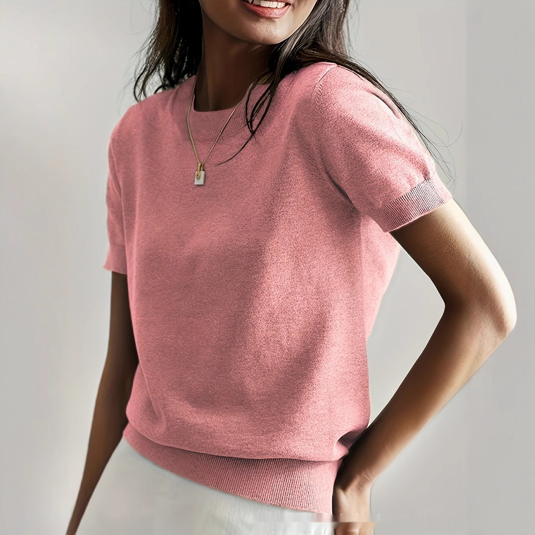 Women’s Soft Stretch Minimalist T-Shirt – Everyday Slim Fit Top Pink