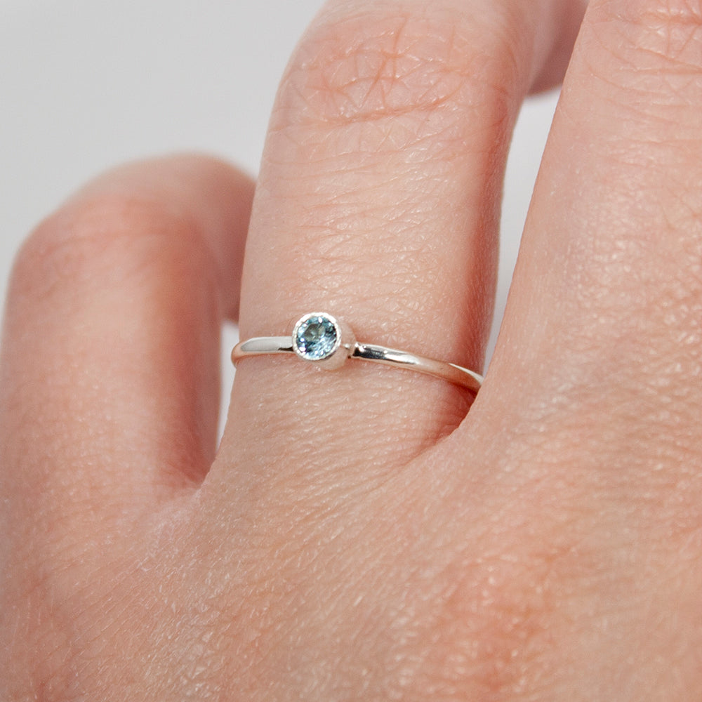 Blue Topaz Sterling Silver Bezel Ring Minimalist Promise