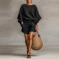 Women’s Solid Color T-Shirt and Shorts Set Black