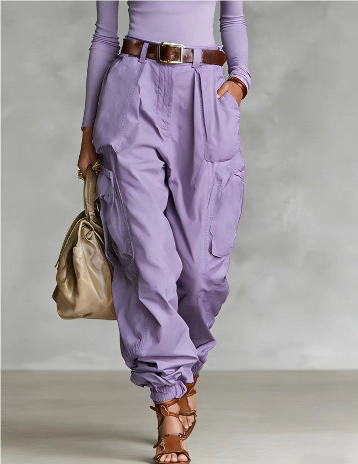 Women’s High-Waist Loose Fit Wide-Leg Casual Trousers Violet