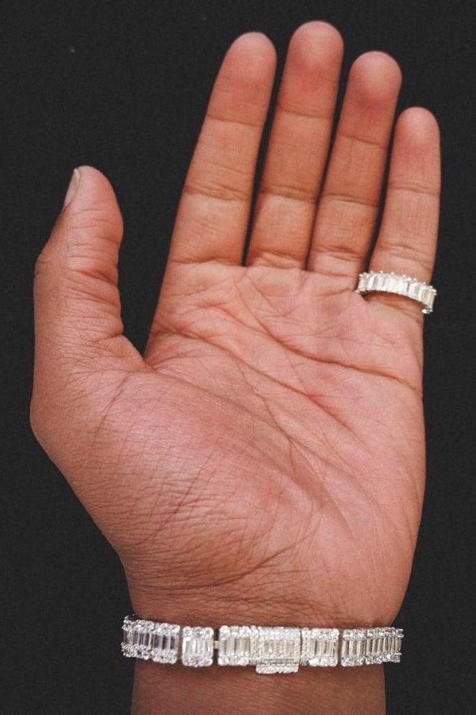 Diamond Baguette Eternity Ring Sterling Silver Band