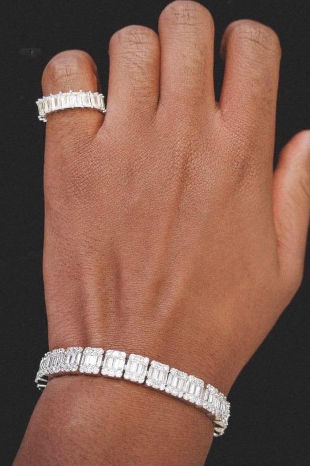 Diamond Baguette Eternity Ring Sterling Silver Band